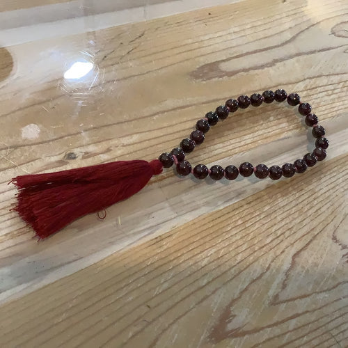 Garnet Japa Prayer Mala Bracelet with Tassel
