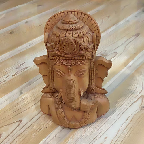 Large Wooden Ganesha Head Statue